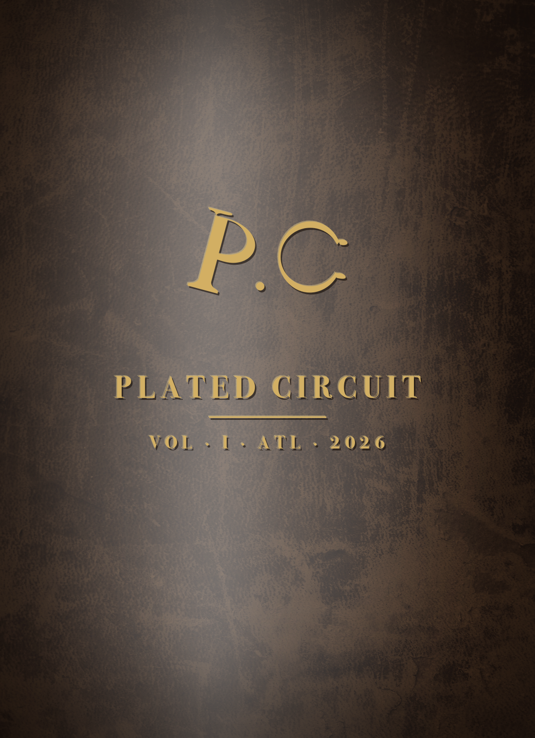 The Plated Circuit · Vol I passport · dark espresso leather with gold-foil mark